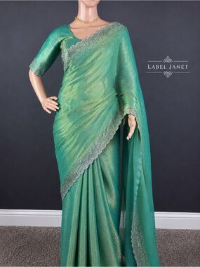 Brand new JARKAND Diamond space silk saree with stitched blouse (34” - 42”)